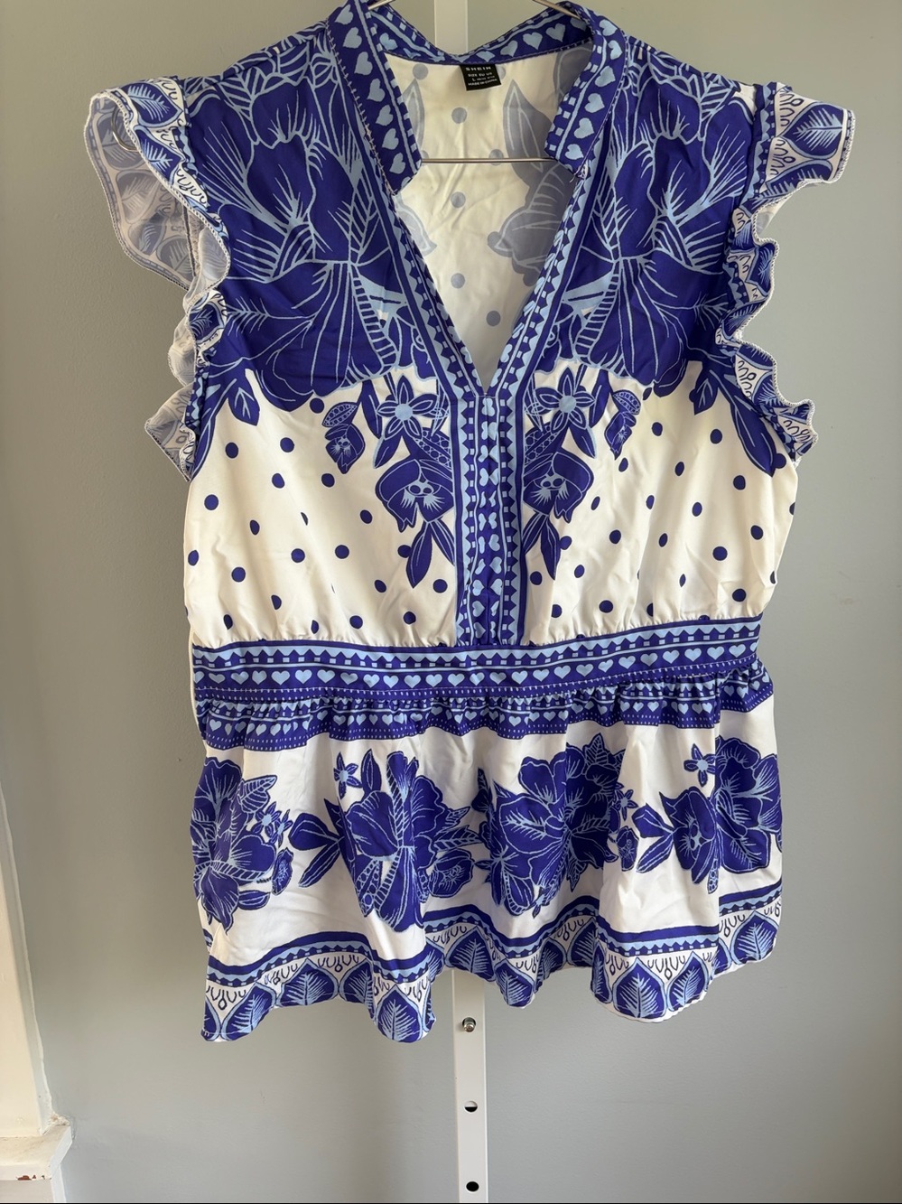 Boho women's casual summer peplum top with a ruffle detail size large - Picture 3 of 7